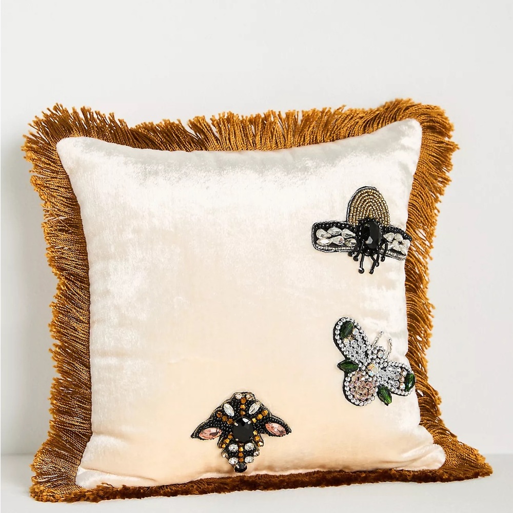 Anthropologie MINI VELVET FRINGE PILLOW Style No.  4545G195AA Color:  BUGS